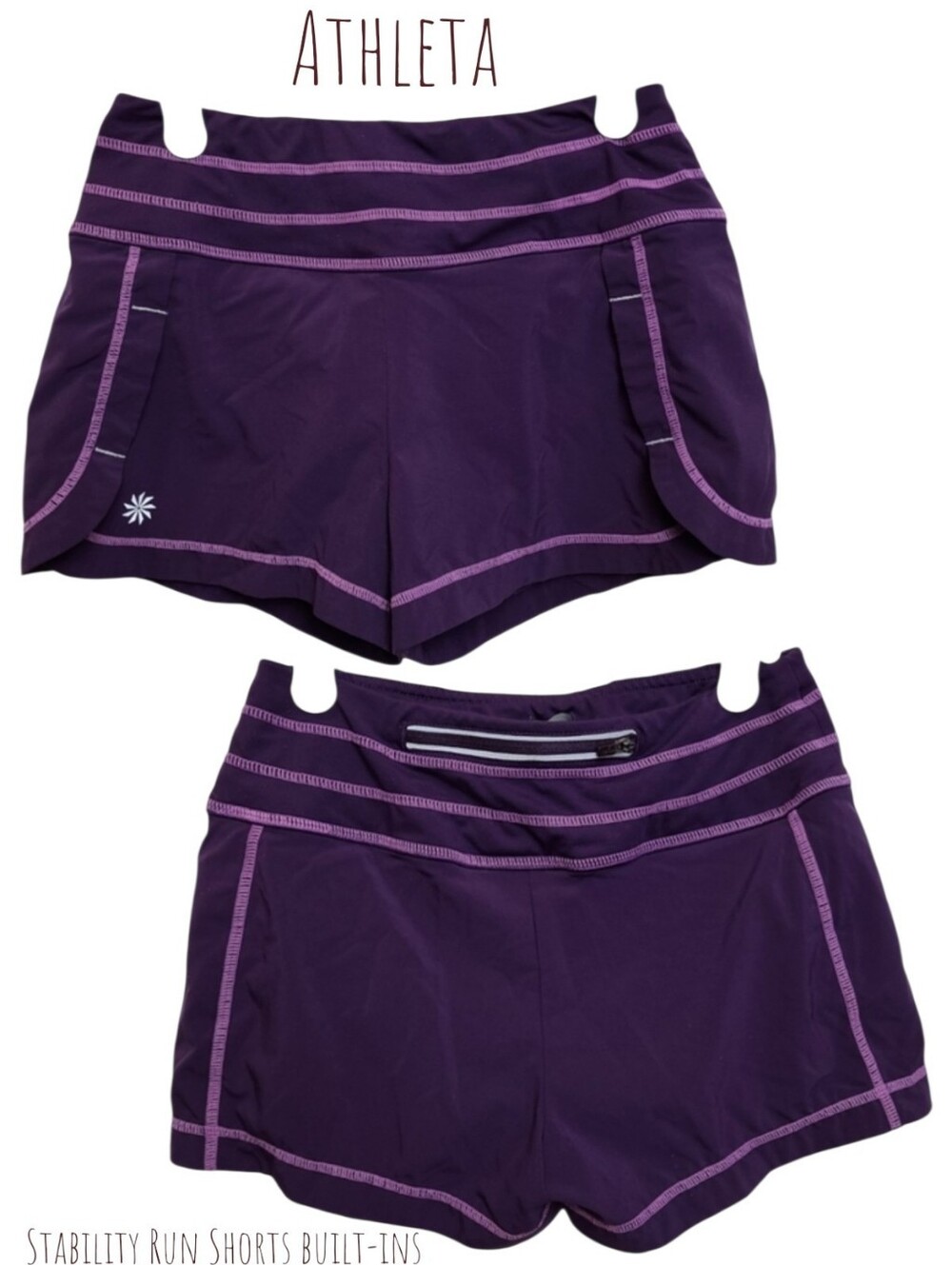 Athleta Women's Stability Run Shorts built-in liner Purple Preformance Wear xxs